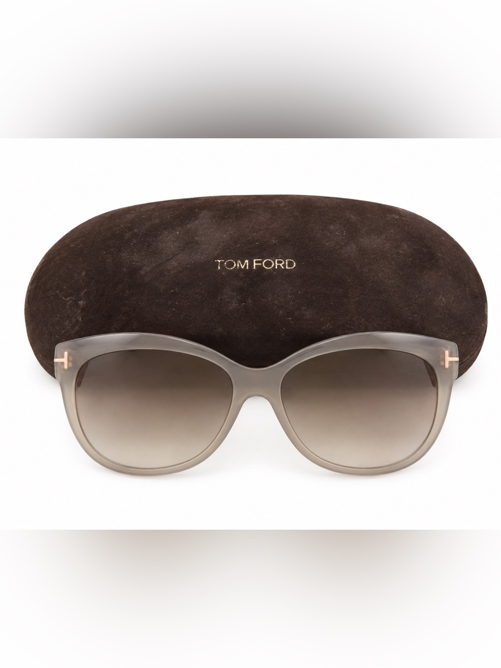 Tom Ford Lily Cat-Eye Sunglasses Smoky Taupe Gradient Lenses with Case & Box